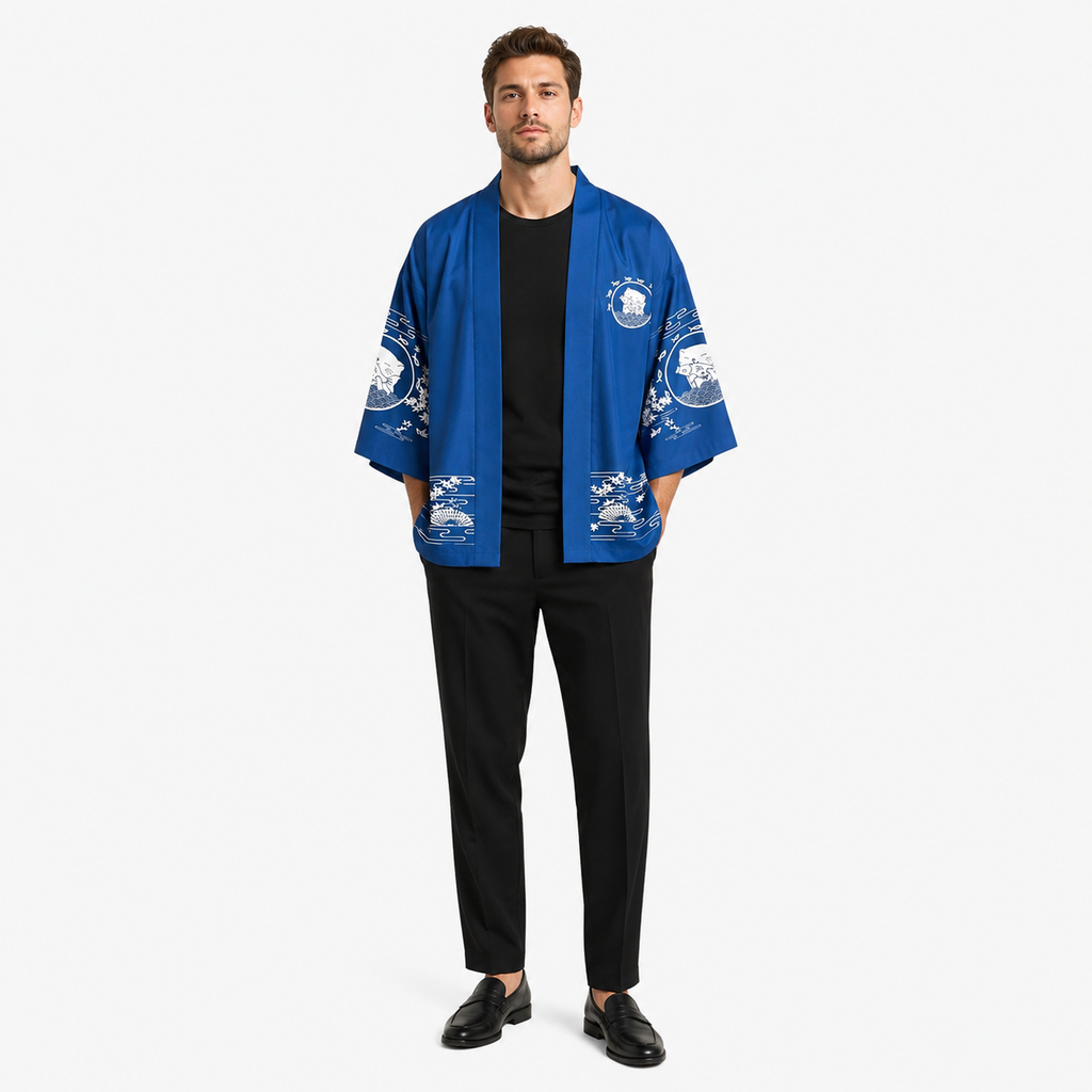 Kimono Homme Japonais Bleu Court | Hayate