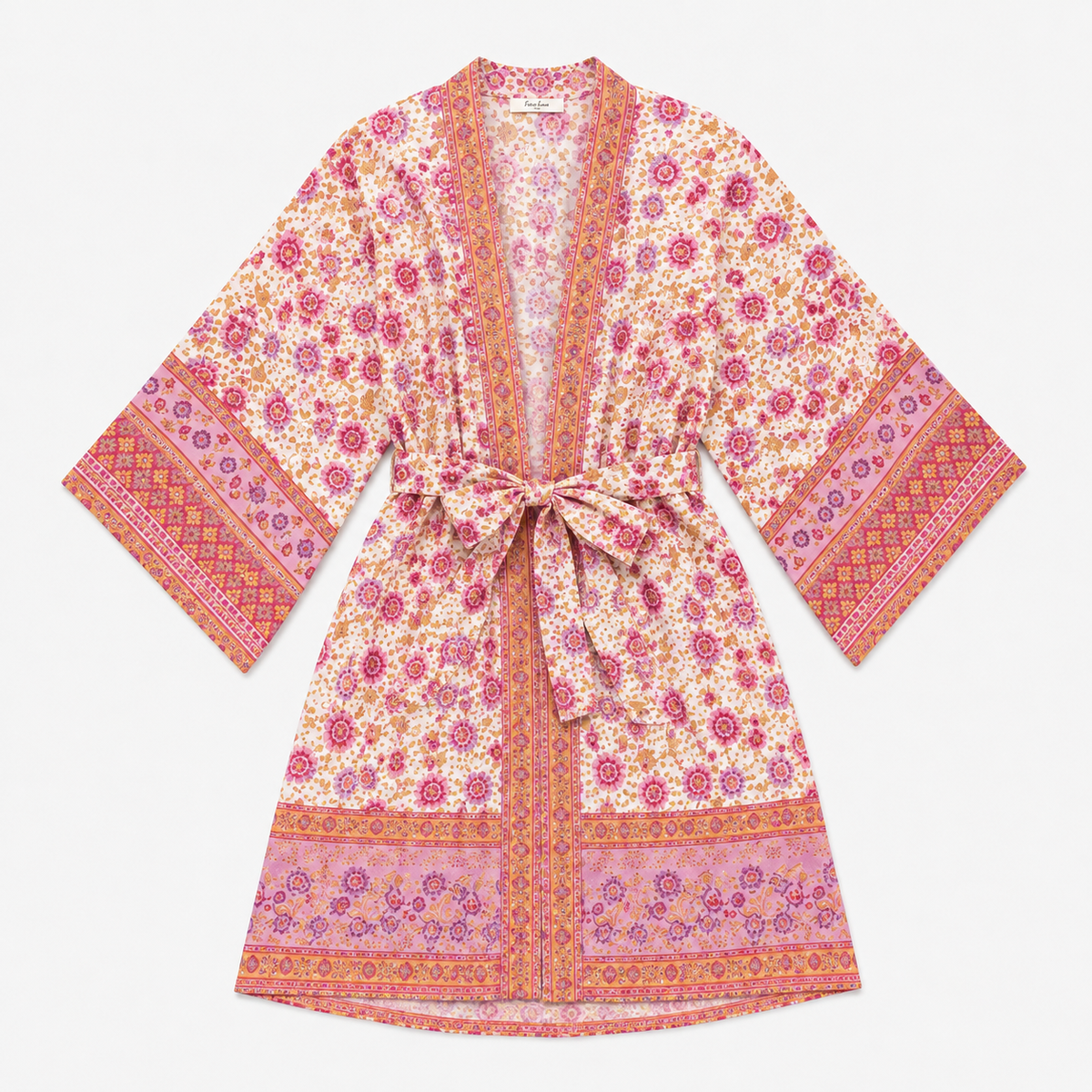 Kimono Long Femme Fleuri Crème Rosée | Mizuha