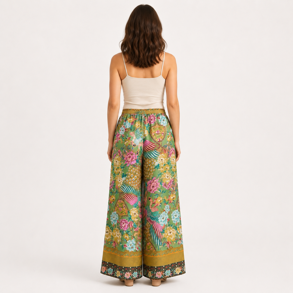 Pantalon Large Femme Fleuri Olive | Hanaka