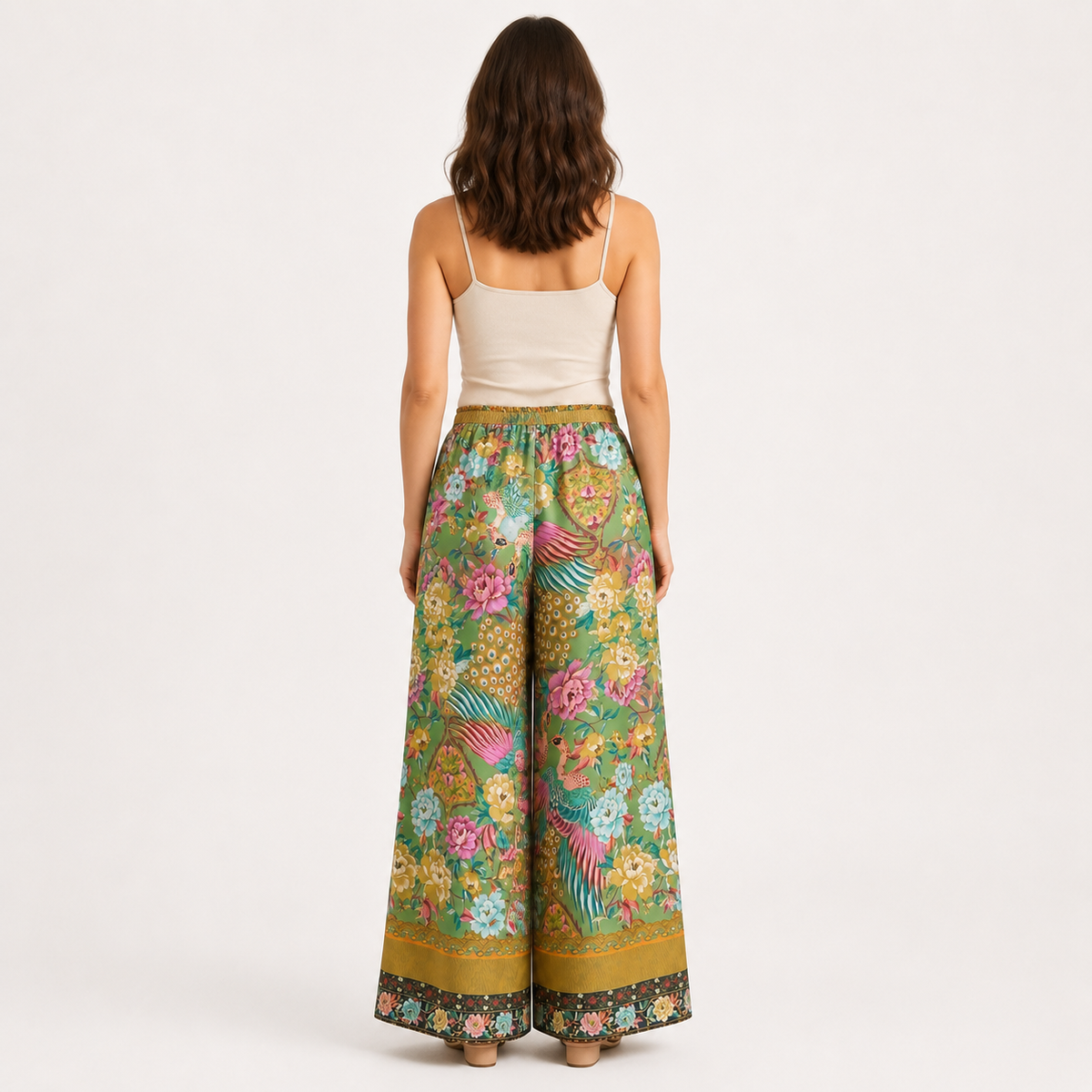 Pantalon Large Femme Fleuri Olive | Hanaka