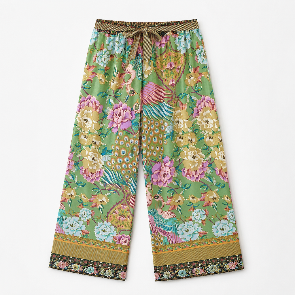 Pantalon Large Femme Fleuri Olive | Hanaka