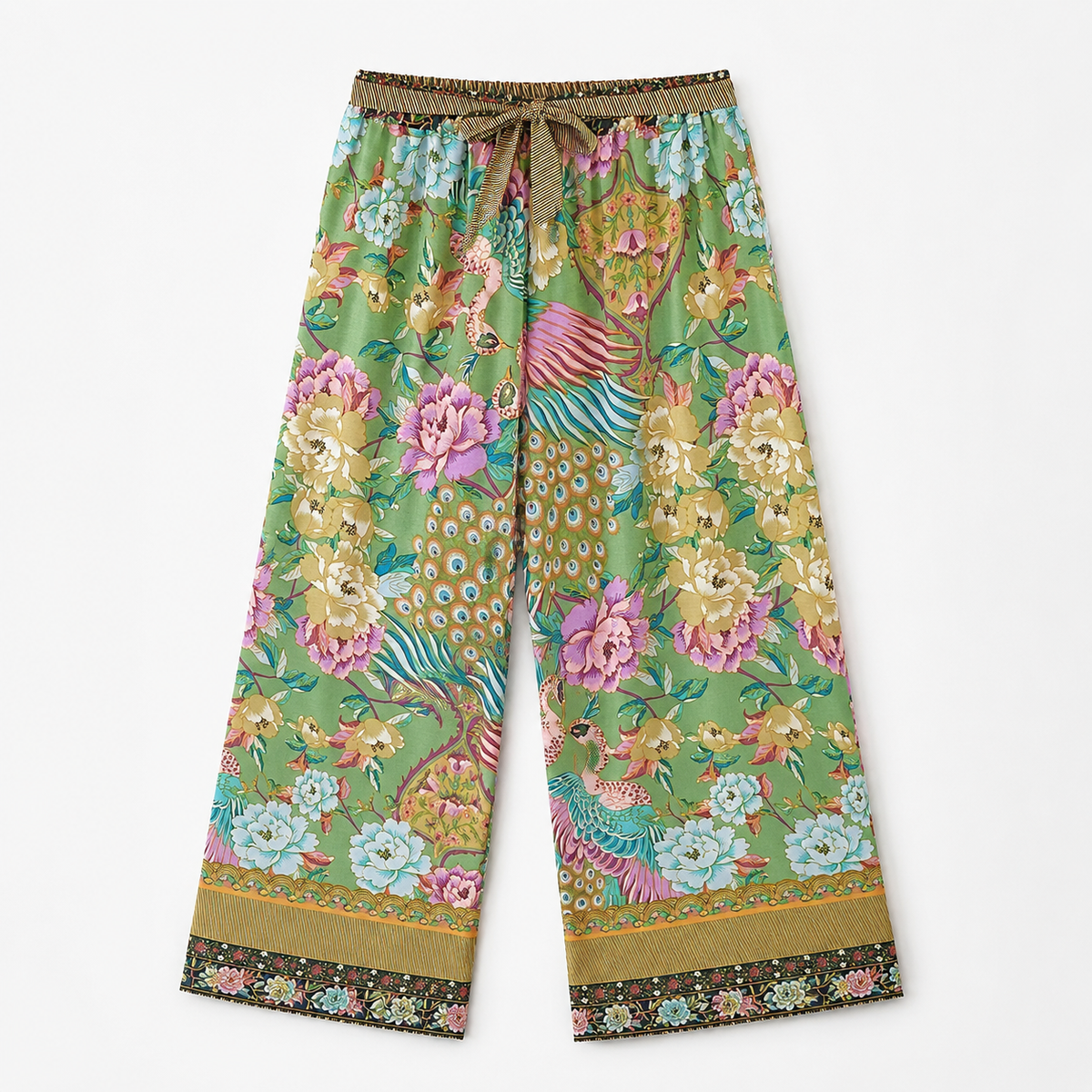 Pantalon Large Femme Fleuri Olive | Hanaka