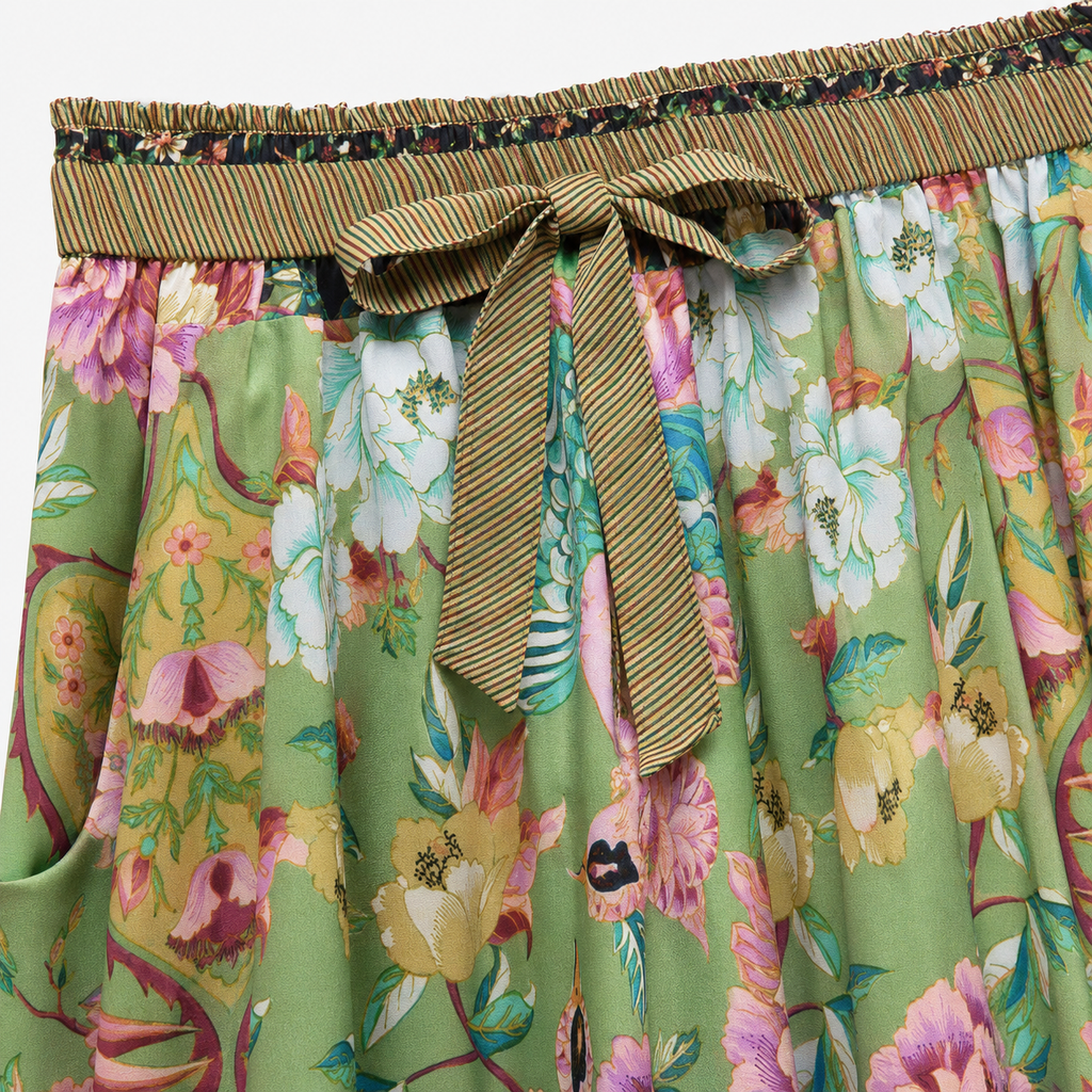 Pantalon Large Femme Fleuri Olive | Hanaka