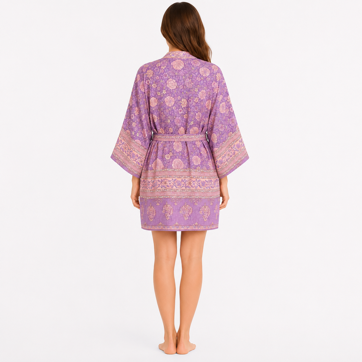 Kimono Femme Fleuri Lilas Court | Hanami