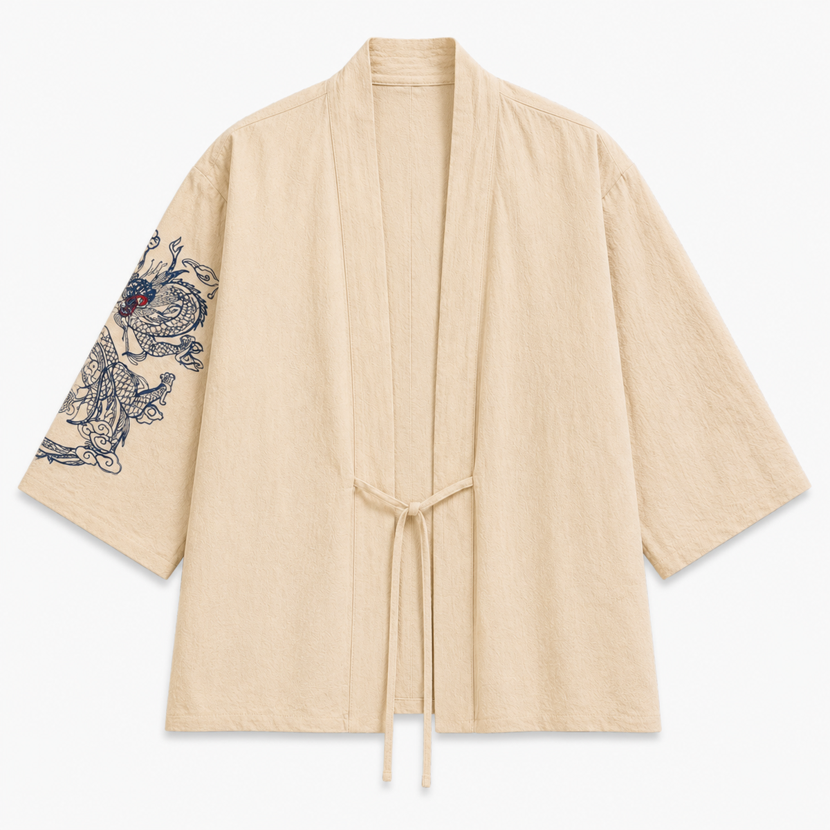 Veste Kimono Homme Brodé Noir Beige | Takara