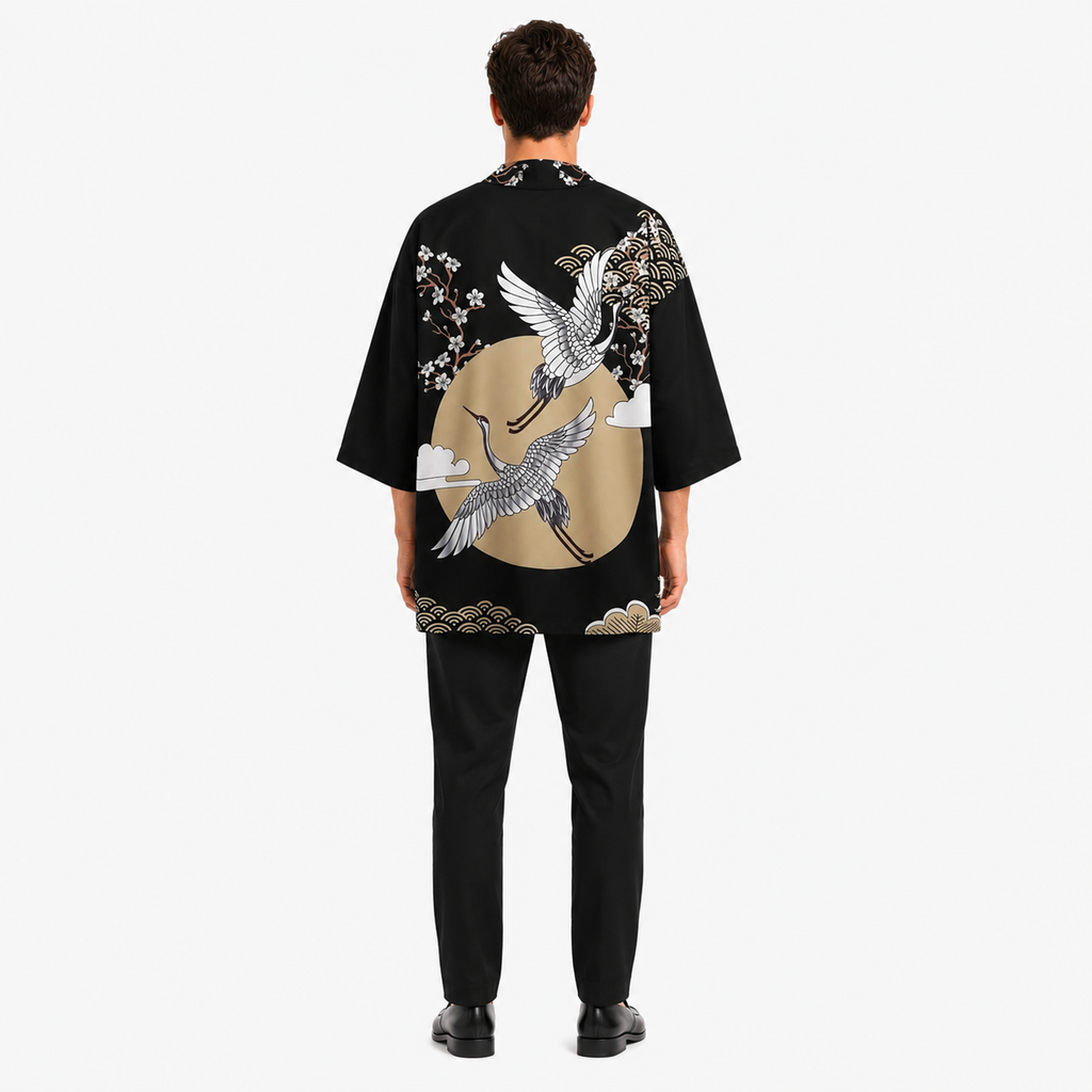 Kimono Homme Japonais Noir Streetwear Court | Kurogami