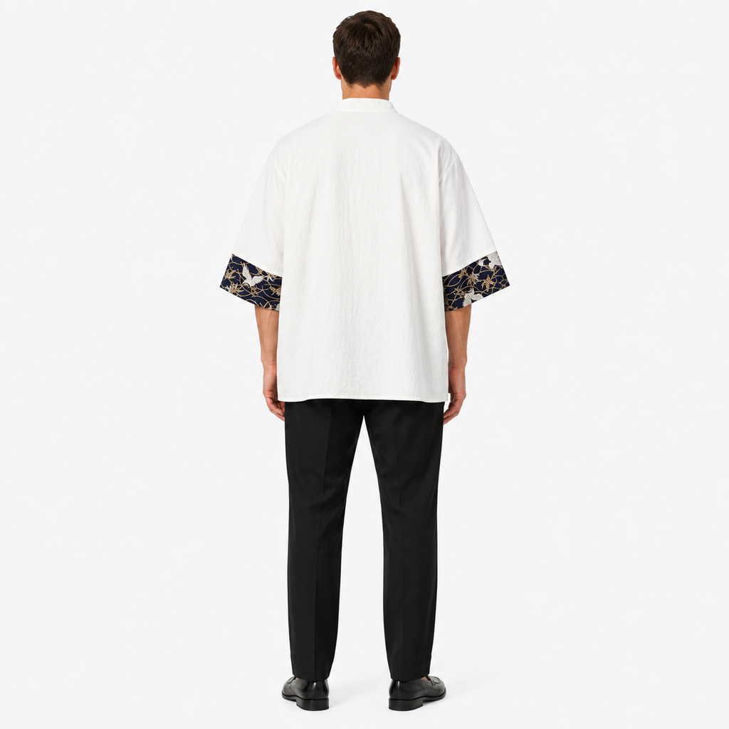 Chemise Kimono Homme Japonaise Blanc | Ryūsei