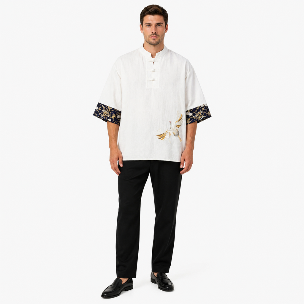 Chemise Kimono Homme Japonaise Blanc | Ryūsei
