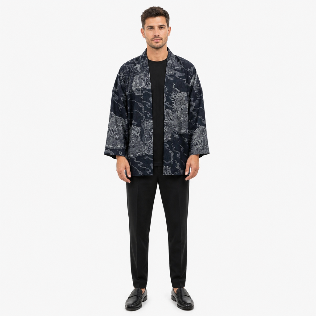 Haori Homme Bleu nuit Japonais Court | Ryūsei