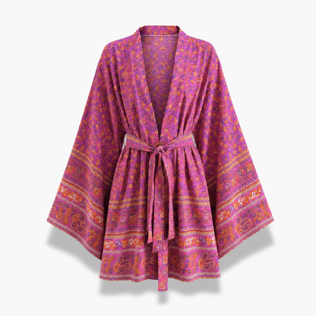 Kimono Court Femme Fleuri Rose Framboise | Momoka