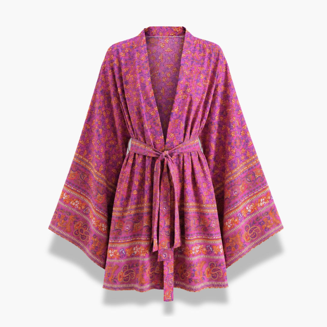 Kimono Court Femme Fleuri Rose Framboise | Momoka
