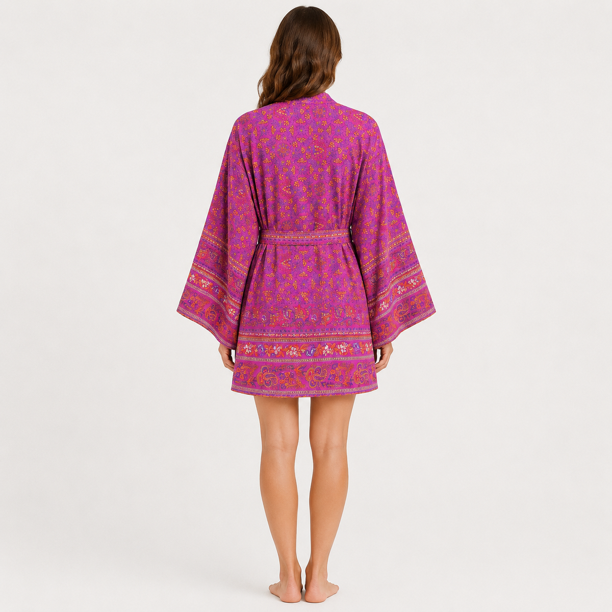 Kimono Court Femme Fleuri Rose Framboise | Momoka