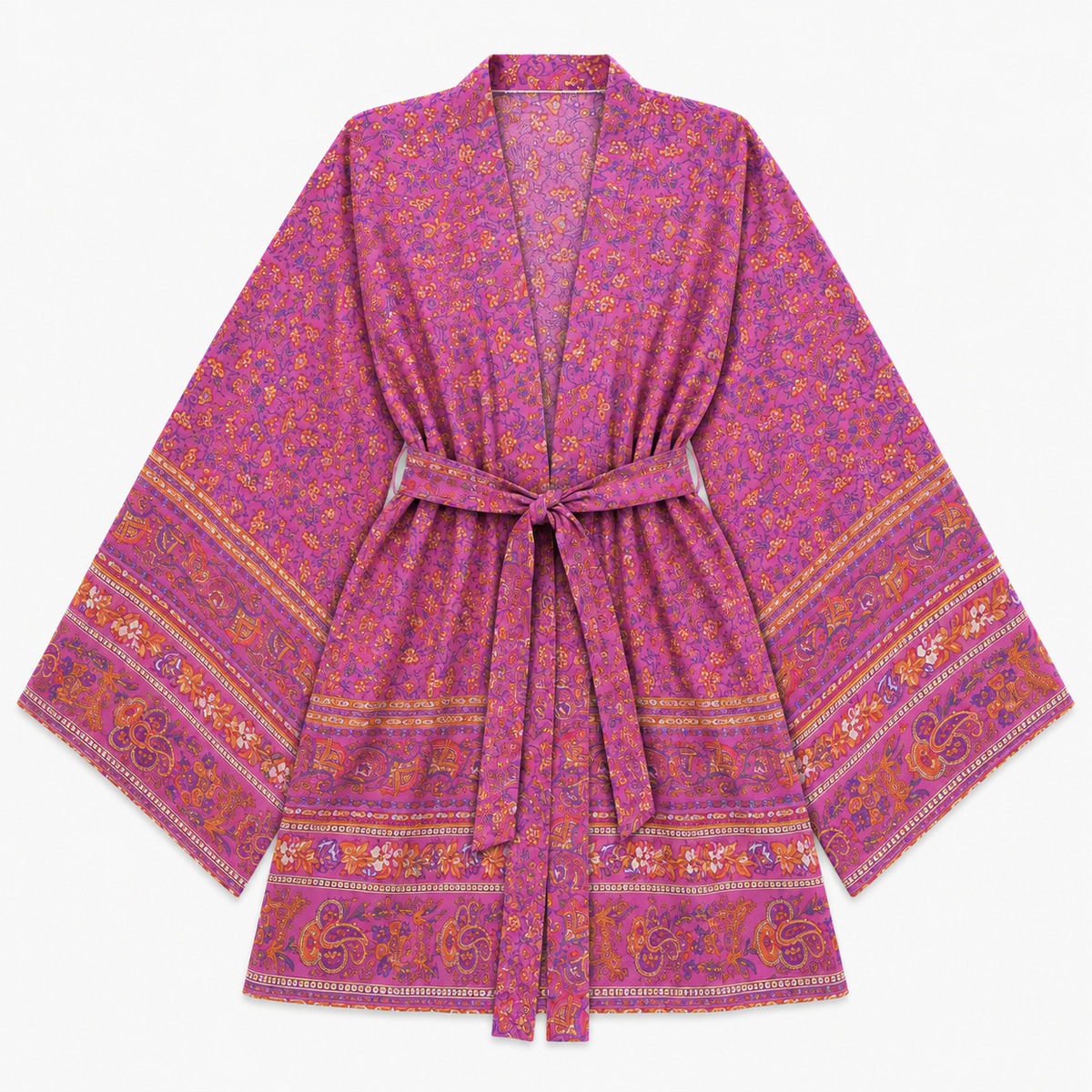 Kimono Court Femme Fleuri Rose Framboise | Momoka