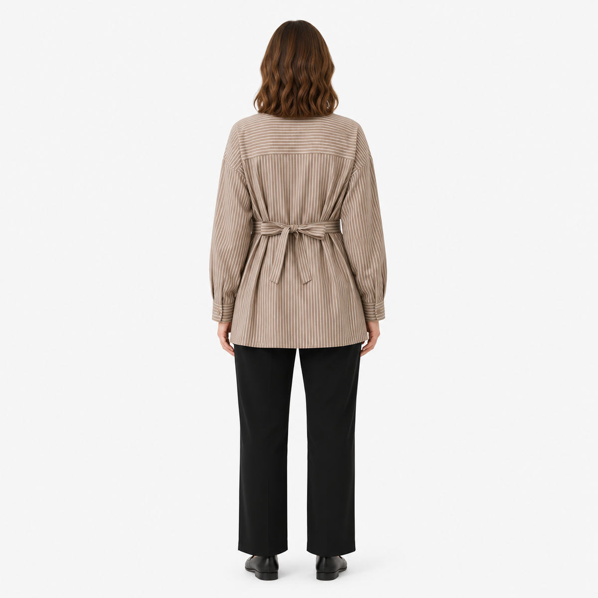 Kimono Court Femme Beige Rayé Ceinturé | Kaede