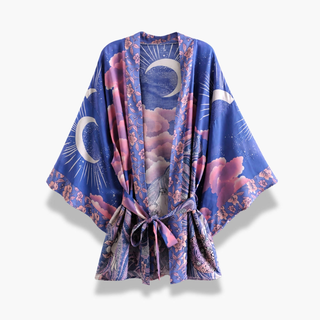 Kimono Court Femme Bleu Nuit Coton Japonais | Tsukiko