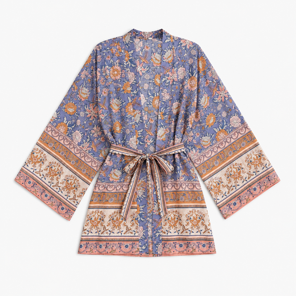 Kimono Court Femme Fleuri Bleu Lavande | Momoka