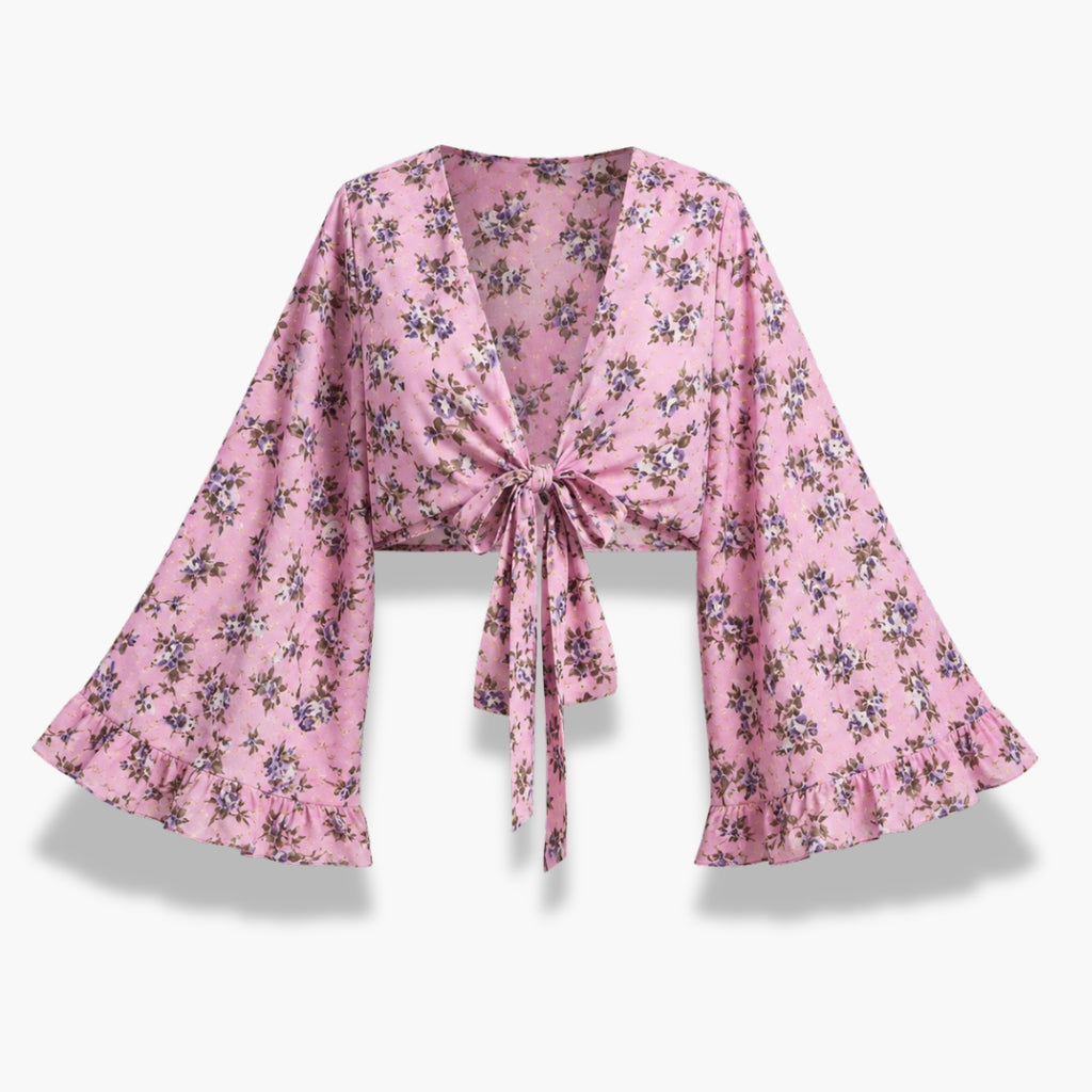 Kimono Court Femme Rose Fleuri Cache-Cœur | Asuka