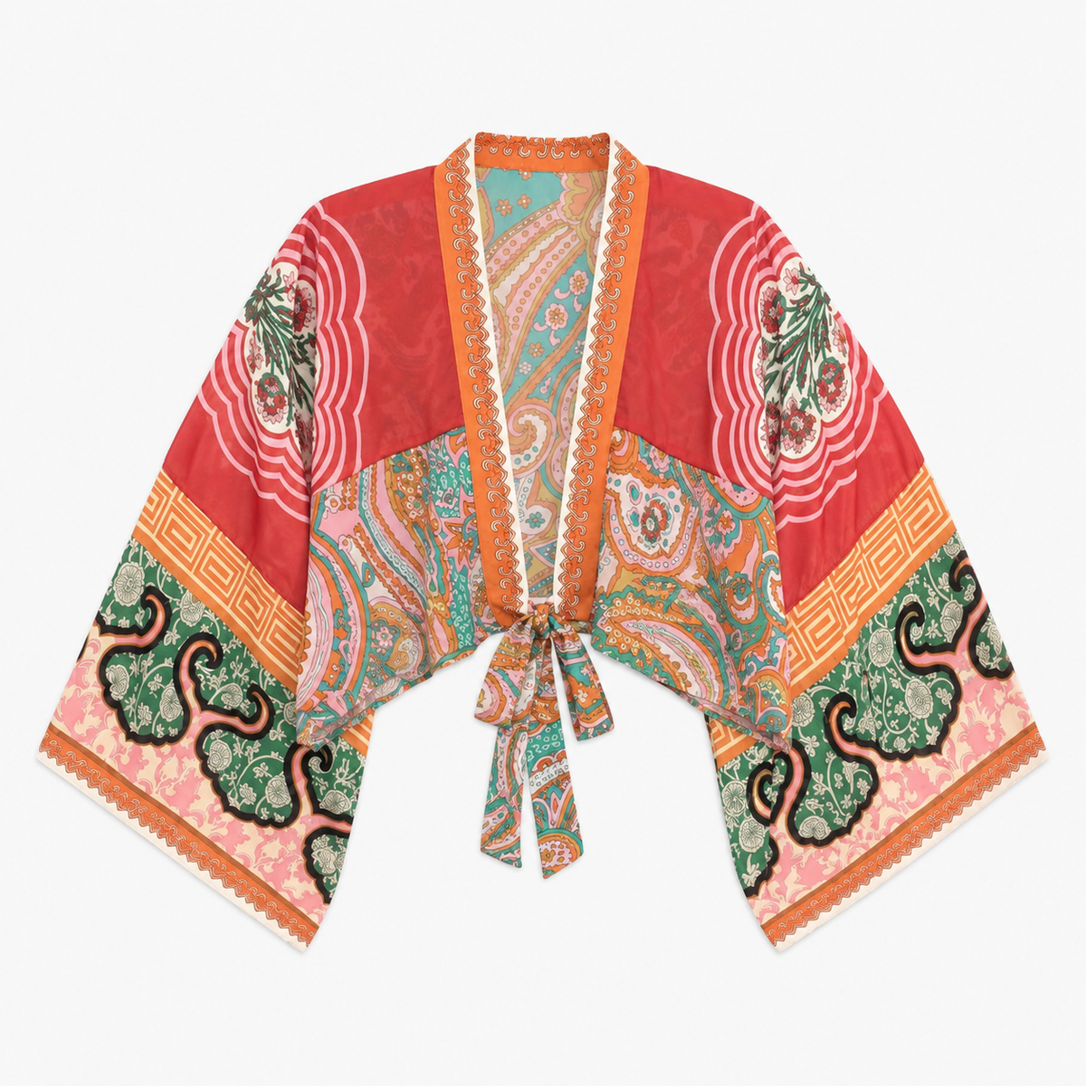 Kimono Court Femme Rouge Bohème Cache-Cœur | Momiji