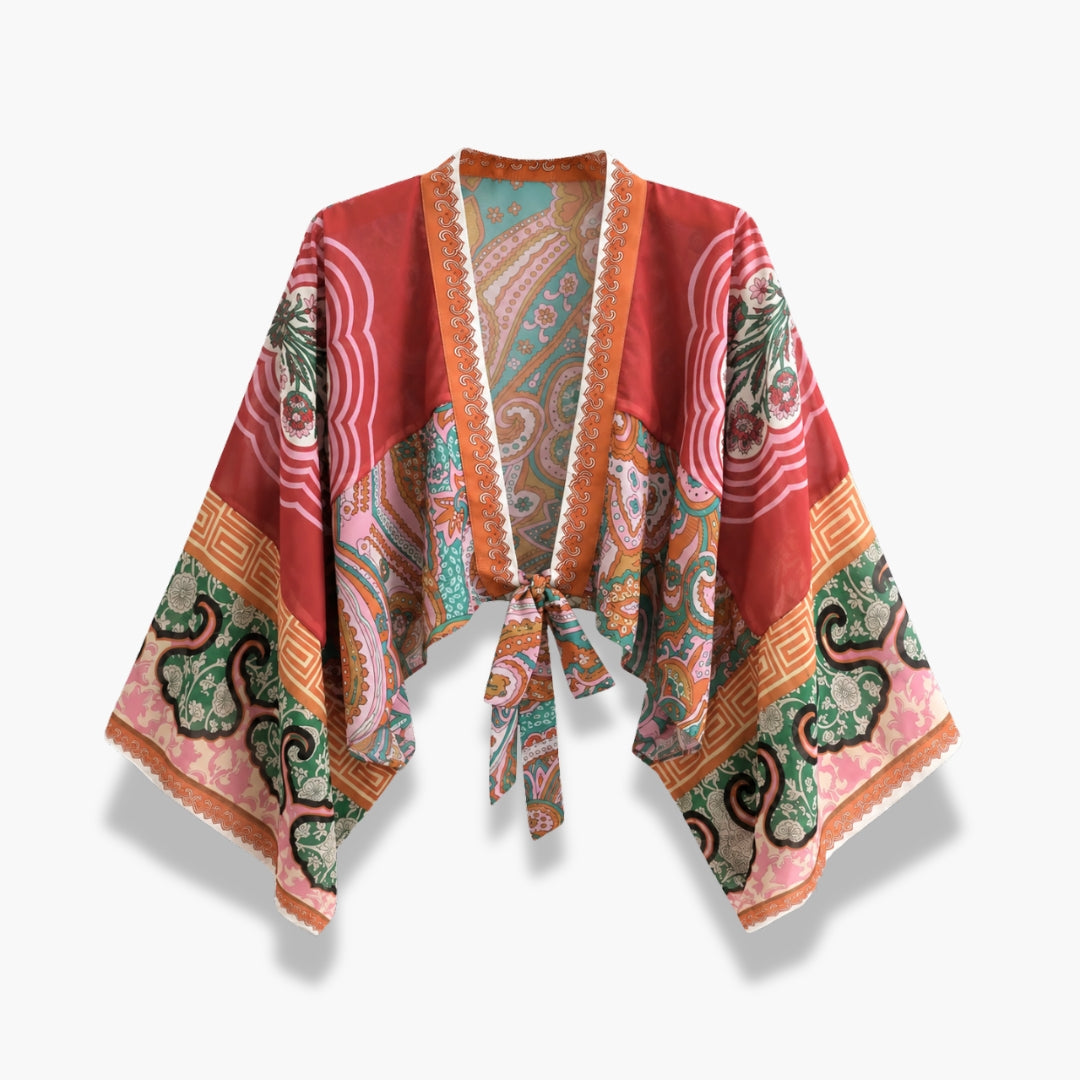 Kimono Court Femme Rouge Bohème Cache-Cœur | Momiji