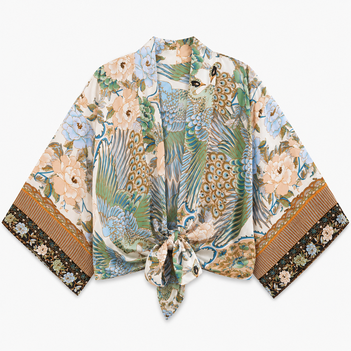 Kimono Femme Cache-cœur Fleuri Blanc Court | Botan