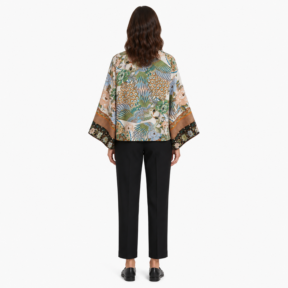 Kimono Femme Cache-cœur Fleuri Blanc Court | Botan