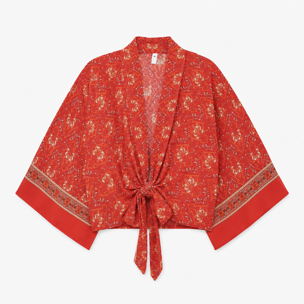 Kimono Femme Cache-cœur Rouge Court | Momoka