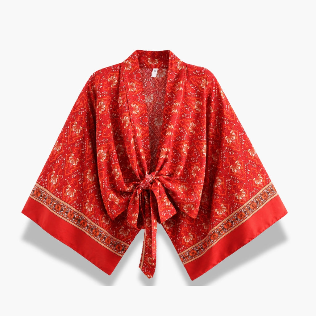 Kimono Femme Cache-cœur Rouge Court | Momoka