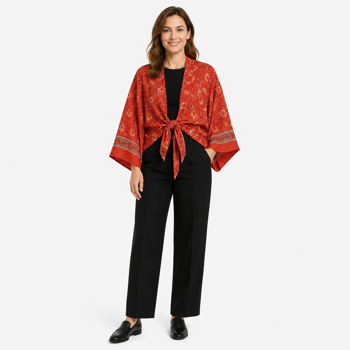 Kimono Femme Cache-cœur Rouge Court | Momoka