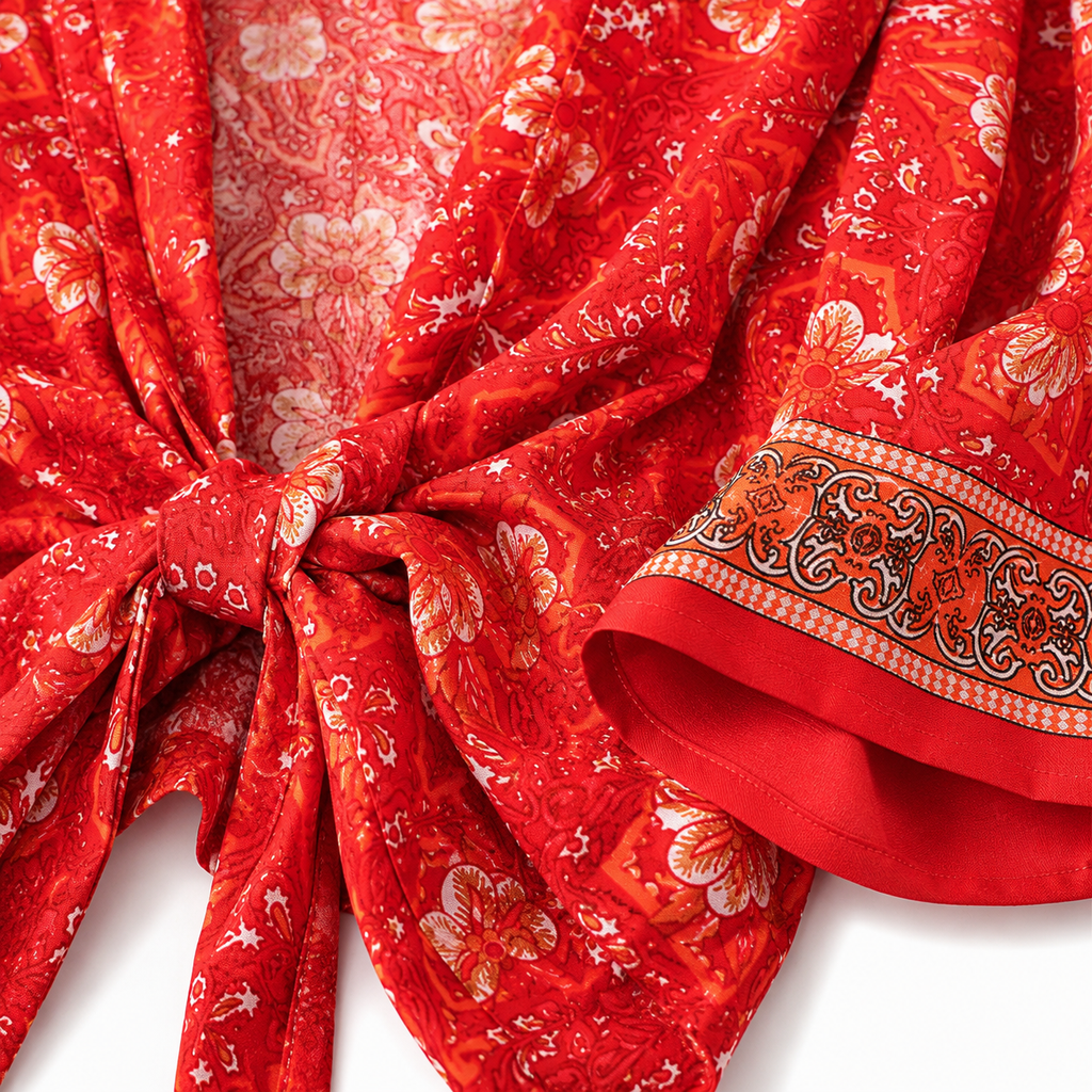Kimono Femme Cache-cœur Rouge Court | Momoka