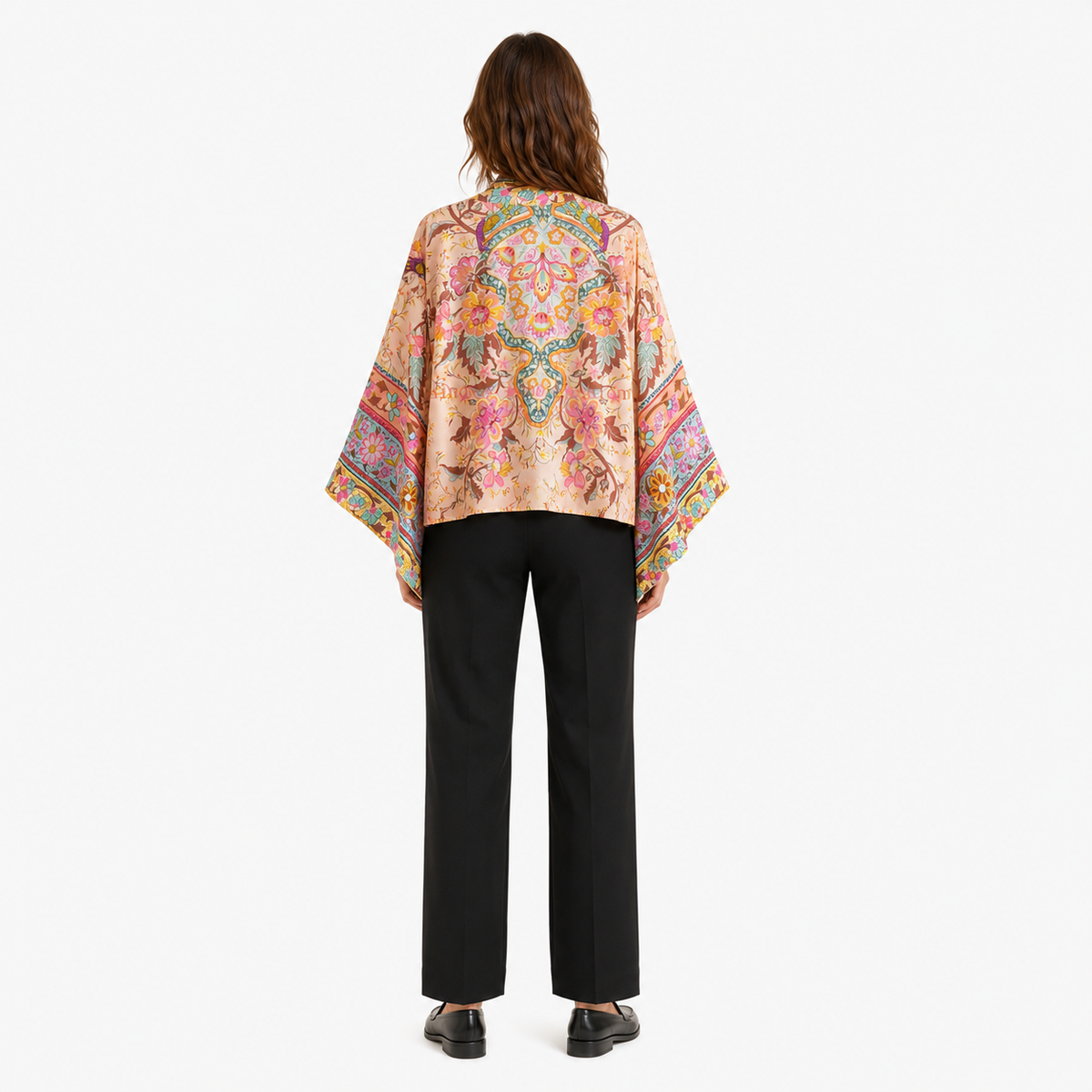 Kimono Femme Coton Fleuri Crème Rosée Court | Momiji