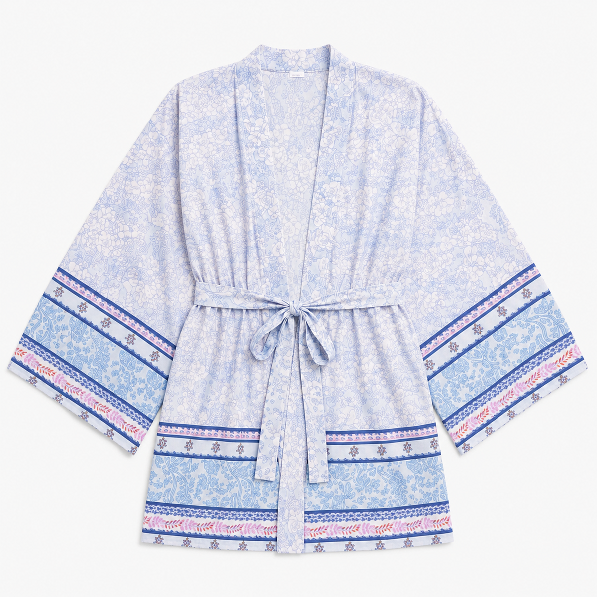 Kimono Femme Court Bleu Clair Fleuri | Mizuki