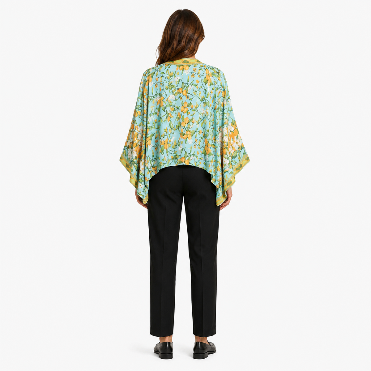 Kimono Femme Court Bleu Fleuri Cache-Cœur | Mizore
