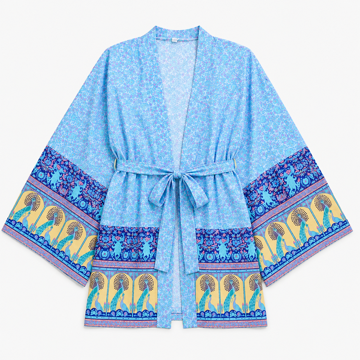 Kimono Femme Court Bleu Fleuri Léger | Aozora