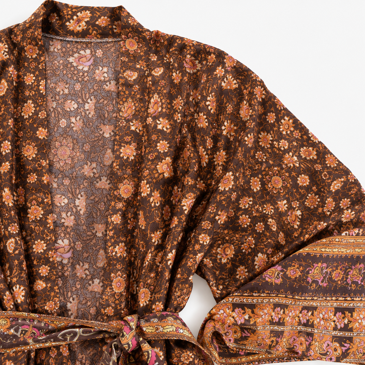 Kimono Femme Court Brun Japonais | Kaede