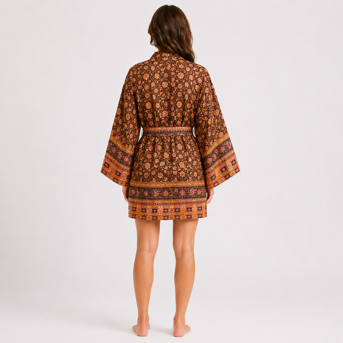 Kimono Femme Court Brun Japonais | Kaede