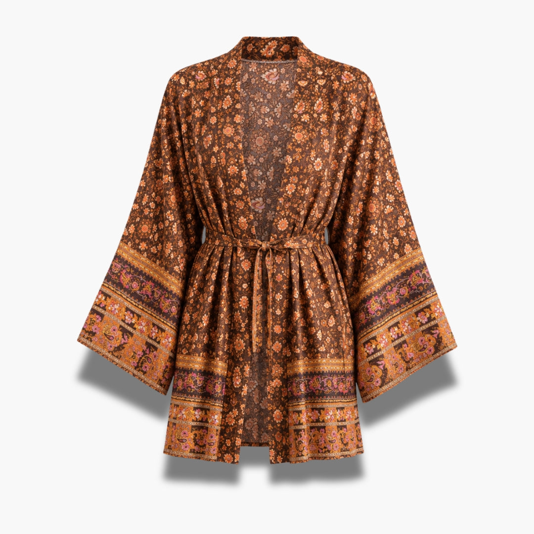 Kimono Femme Court Brun Japonais | Kaede