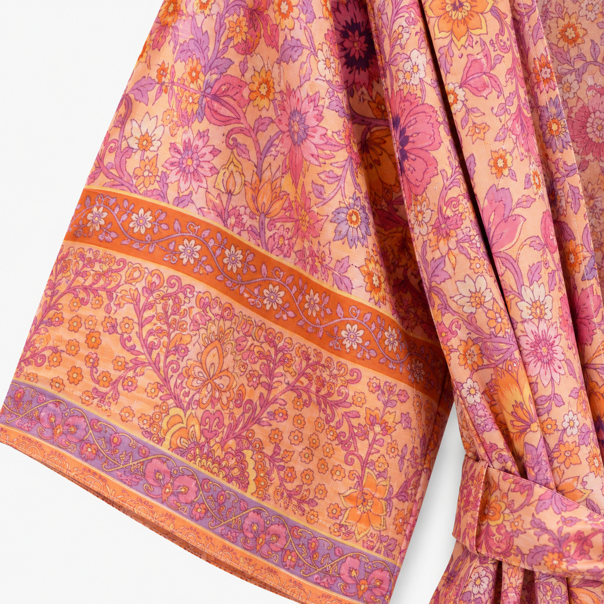 Kimono Femme Court Fleuri Pêche Rosée | Kaede