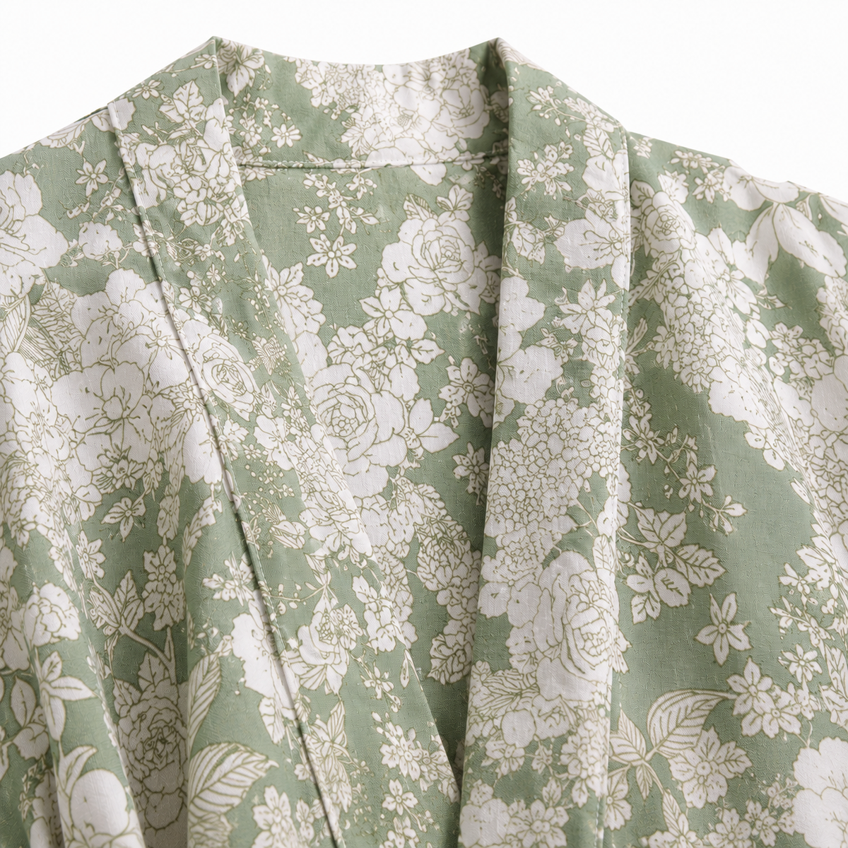 Kimono Femme Court Fleuri Vert Sauge | Ayame