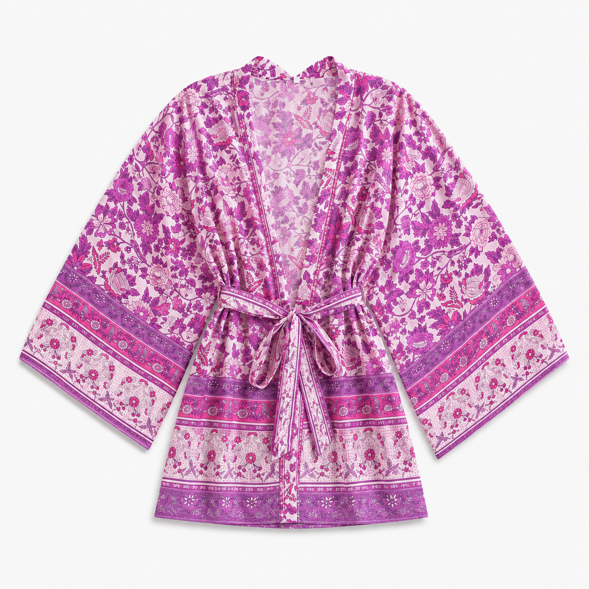 Kimono Femme Court Fleuri Violet Orchidée | Shizuka