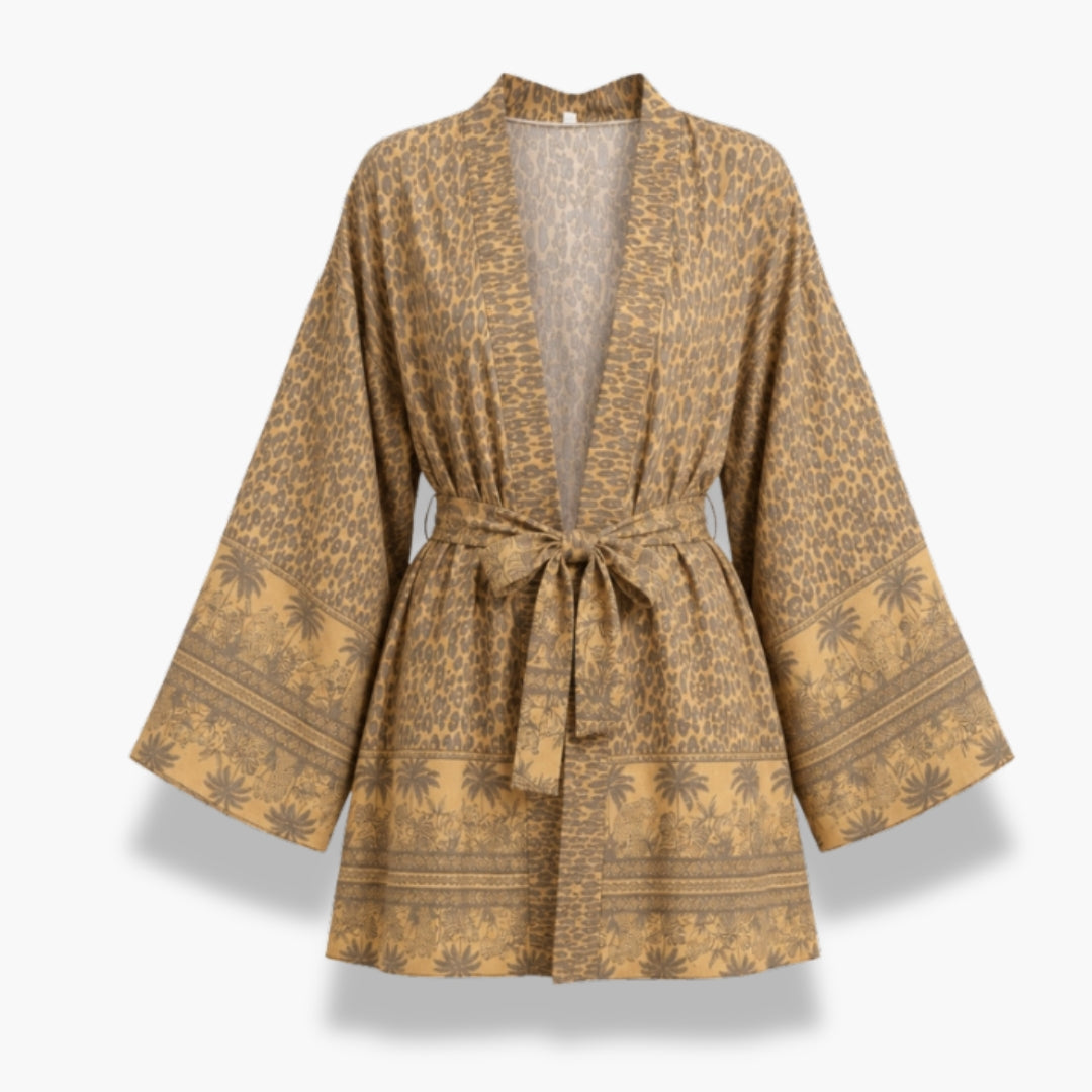 Kimono Femme Court Léopard Ocre | Kohana