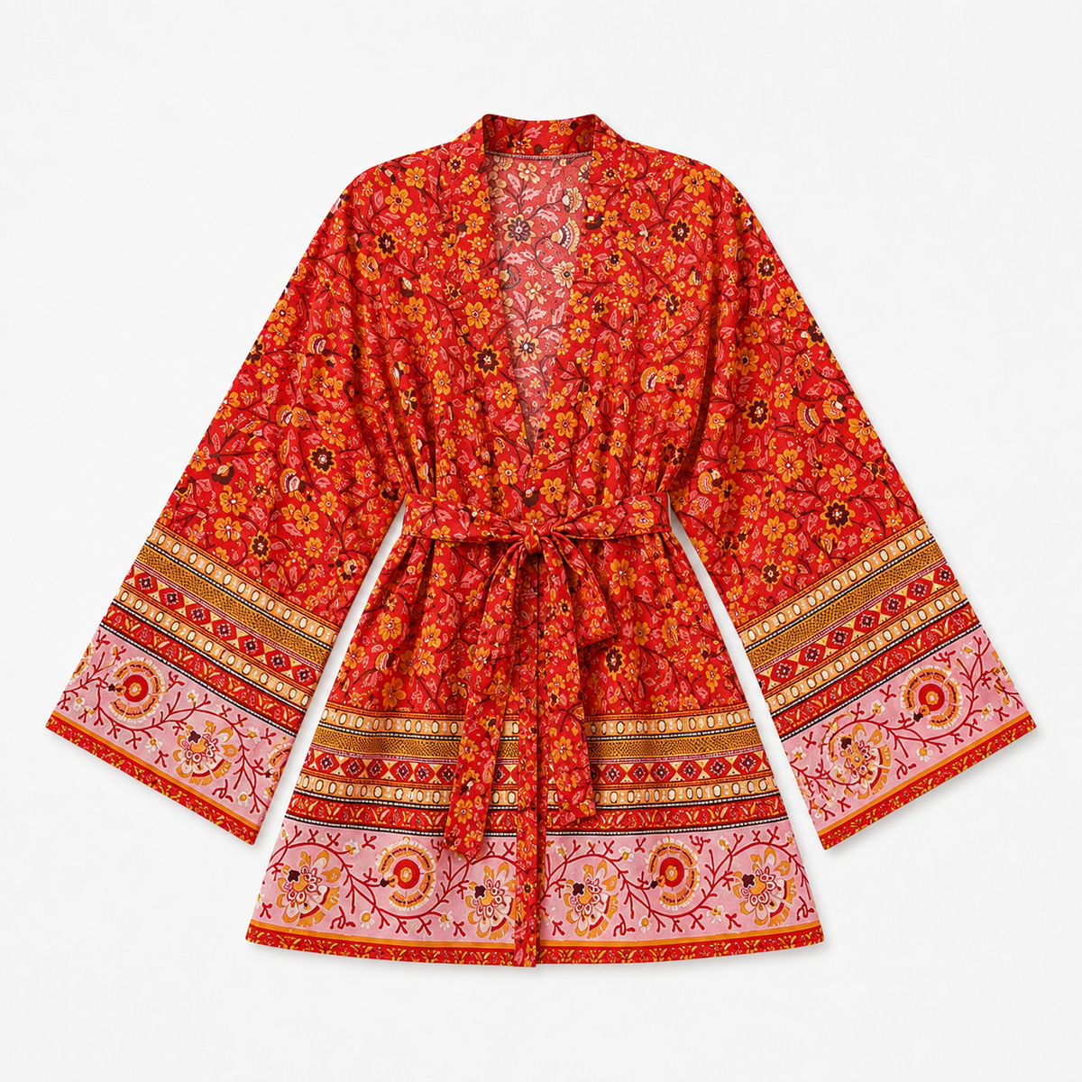 Kimono Femme Court Rouge Fleuri Japonais | Momiji