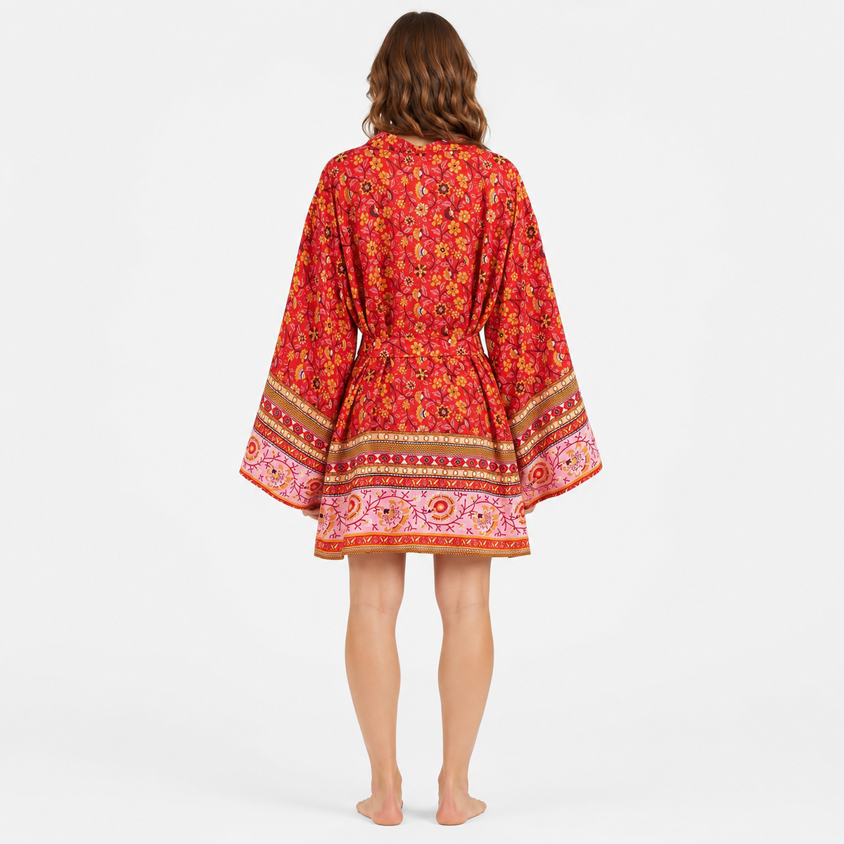 Kimono Femme Court Rouge Fleuri Japonais | Momiji