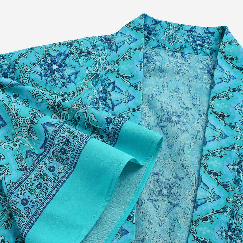 Kimono Femme Court Turquoise Cache-Cœur | Mizore