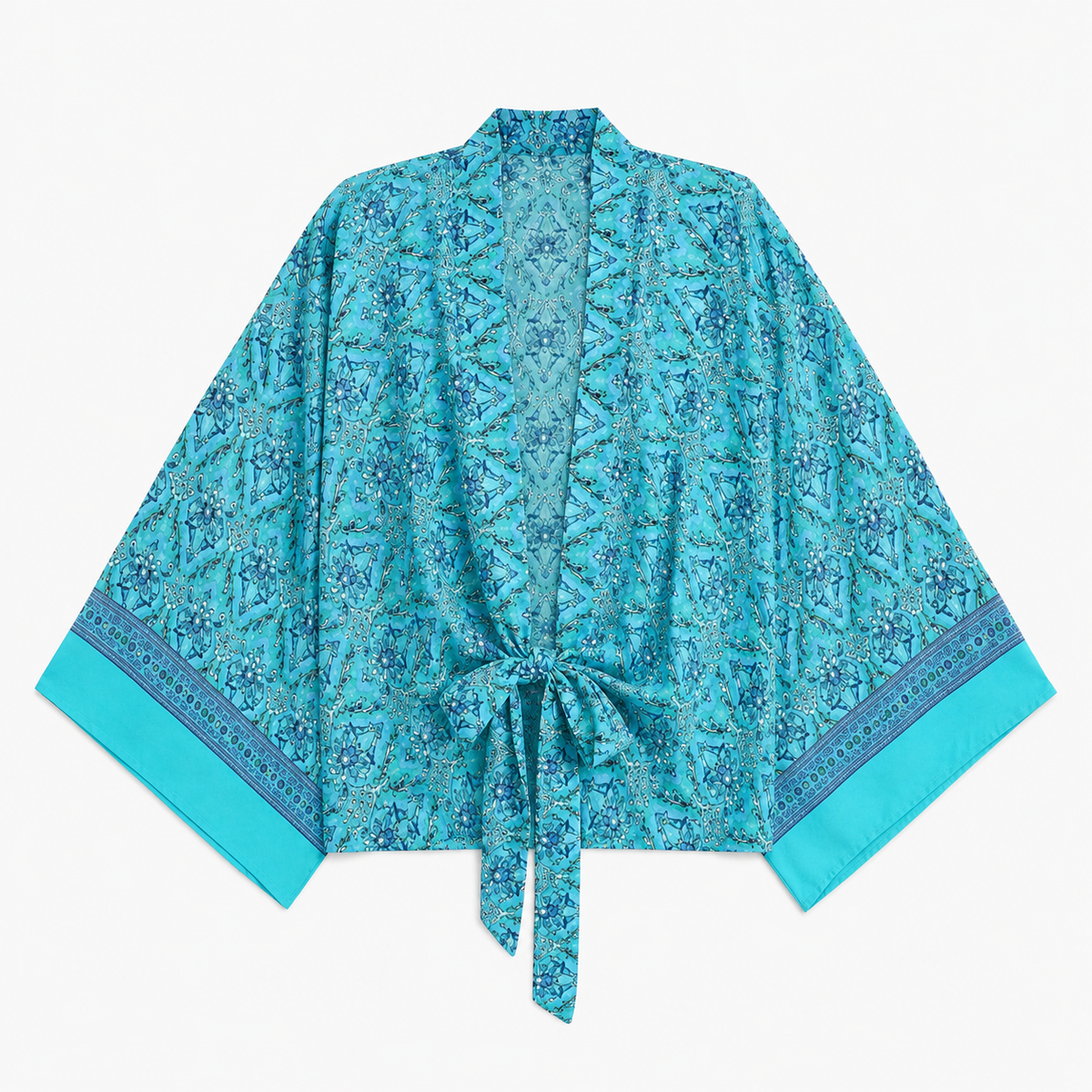 Kimono Femme Court Turquoise Cache-Cœur | Mizore
