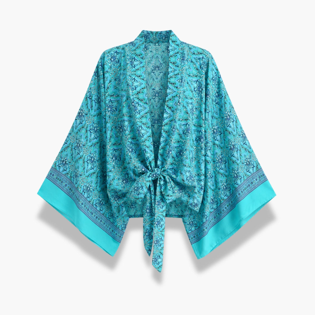 Kimono Femme Court Turquoise Cache-Cœur | Mizore