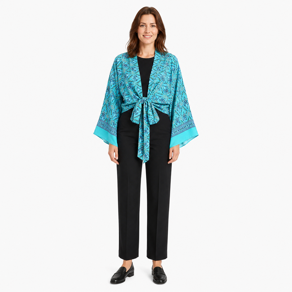Kimono Femme Court Turquoise Cache-Cœur | Mizore