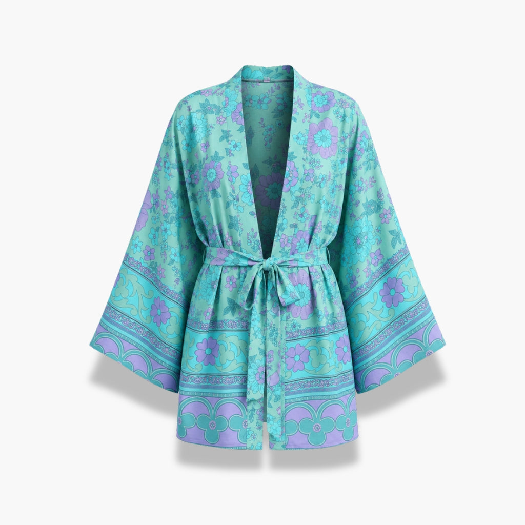 Kimono Femme Court Turquoise Japonais | Mizuki