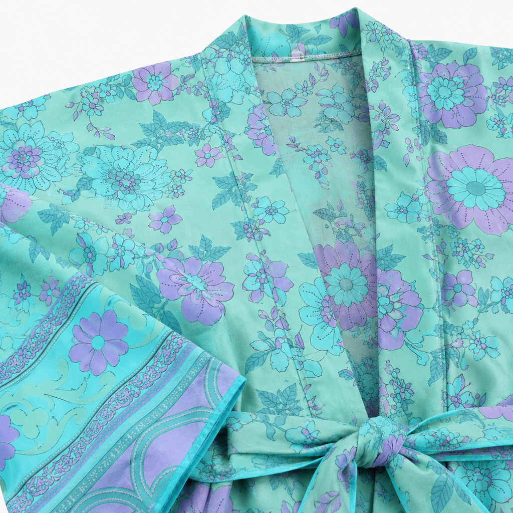 Kimono Femme Court Turquoise Japonais | Mizuki