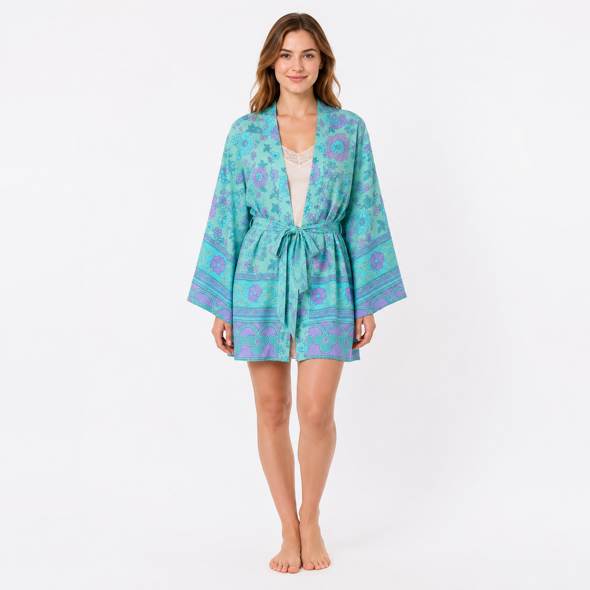 Kimono Femme Court Turquoise Japonais | Mizuki