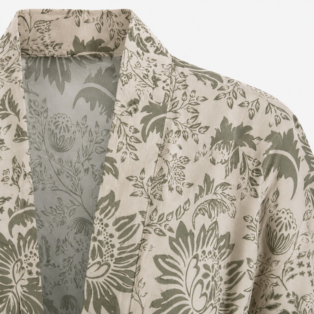 Kimono Femme Fleuri Beige Court | Momoka